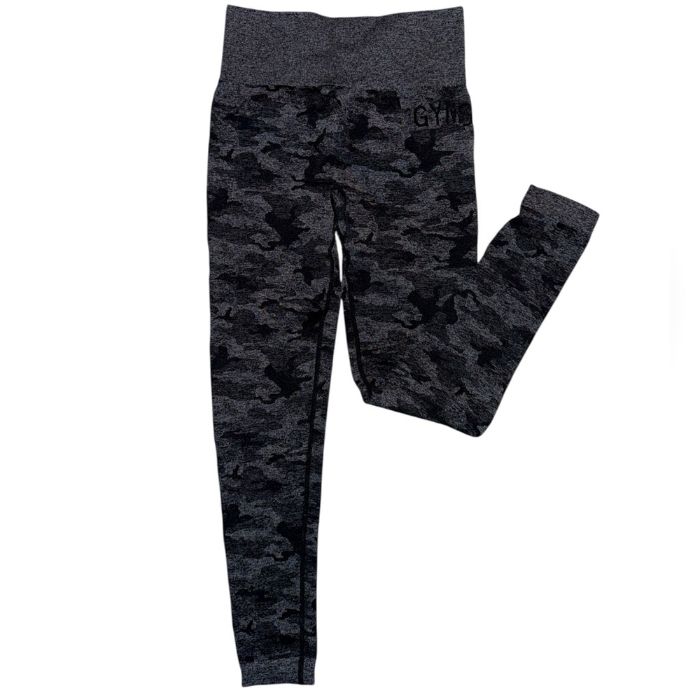 GYMSHARK Adapt Leggings Women Size SMALL Camo Gray Black Ruched Bum